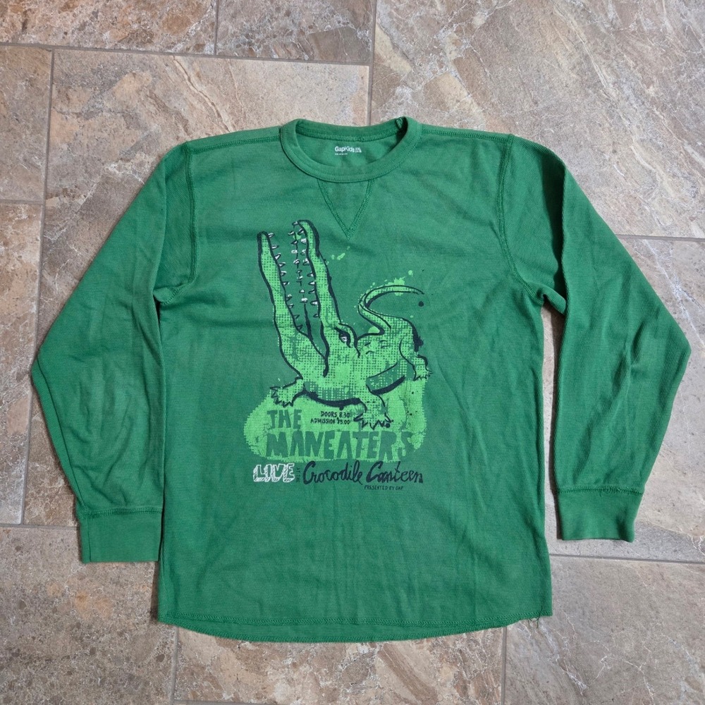 GapKids Boys Long Sleeve T Shirt Crocodile The Maneaters Graphic Green XXL 14-16